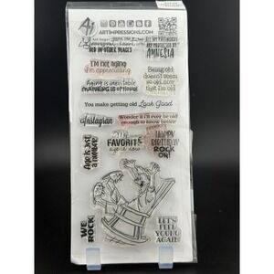 Art Impressions Rock On Laugh Lines Clear Stamp Set 5422 Krebs 14pc Birthday